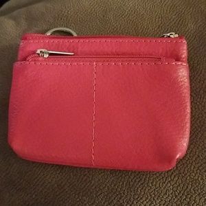 Genuine Leather Hot Pink Keychain Wallet